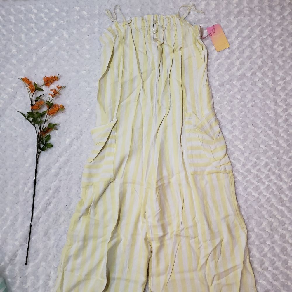 Stoney Clover Lane x Target size small light yellow and white striped jumpsuit
